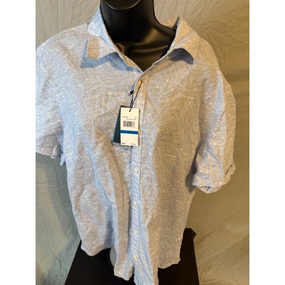 NWT New Linen Perry Ellis Short Sleeve Button Up Shirt Mens Size XL Blue Pattern - Picture 1 of 3